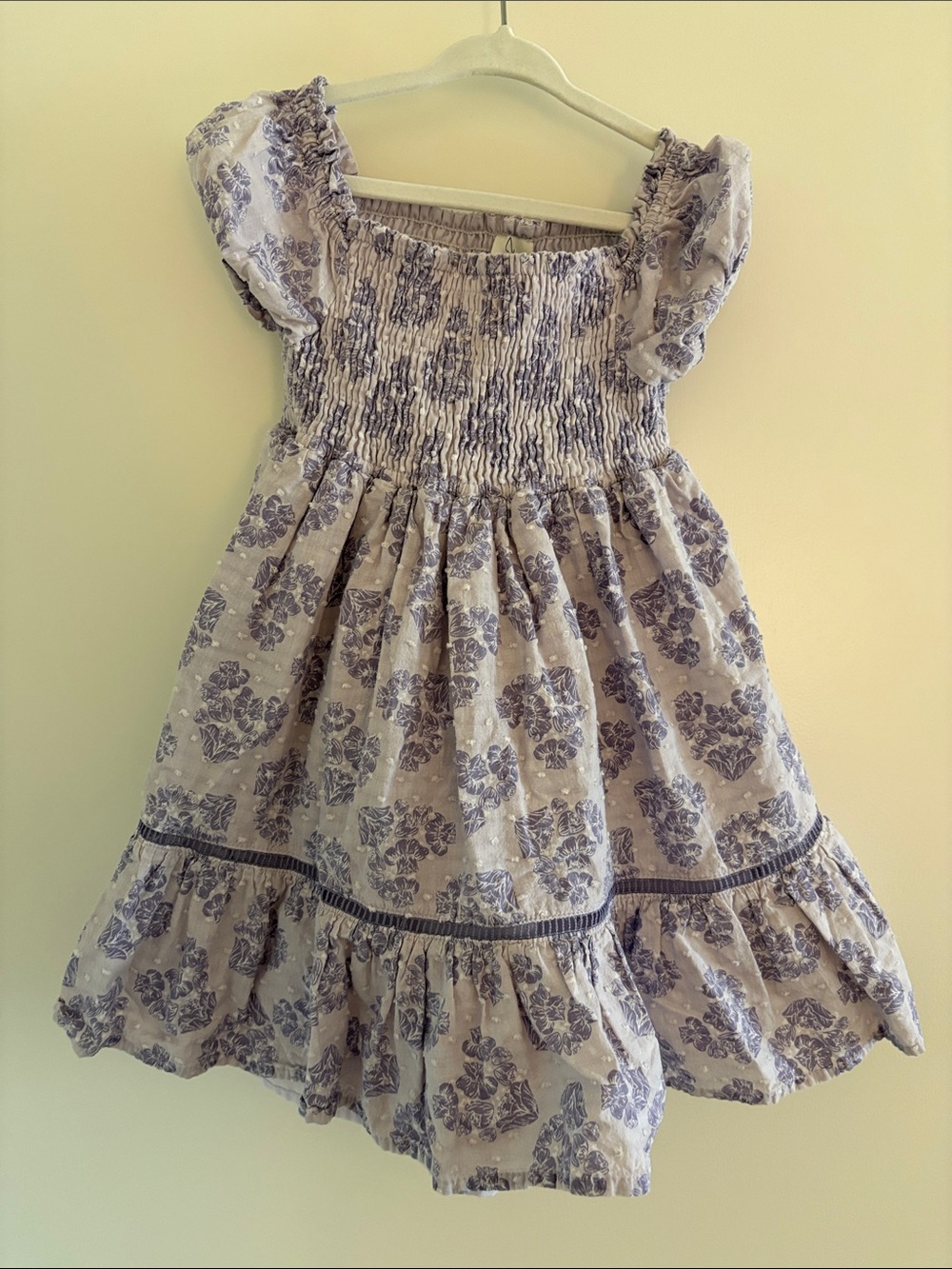 Joie Lavender Floral Smocked Puff-Sleeve Dress